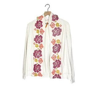 Anthropologie Saturday Sunday Boho Floral Embroidered Hooded Cardigan Size S
